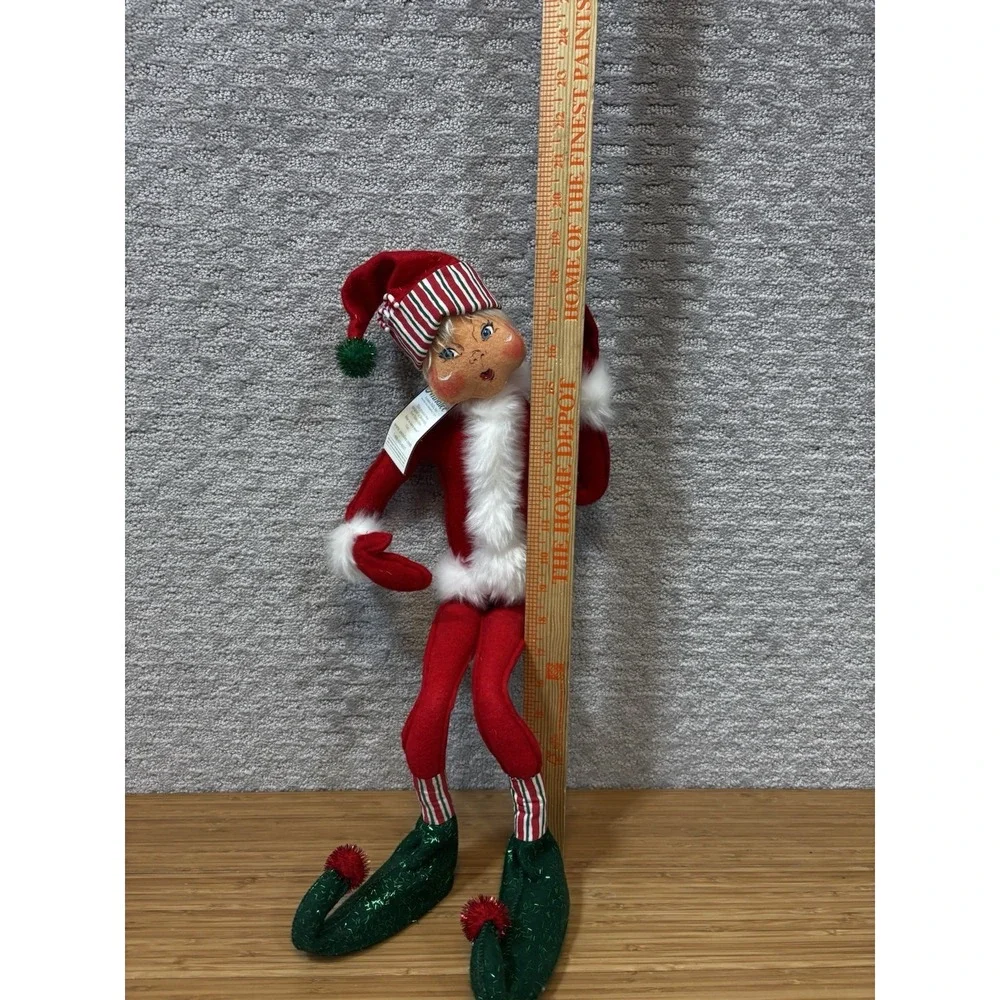Annalee Christmas elf red green glitter outfit candy cane stripe 2005 15